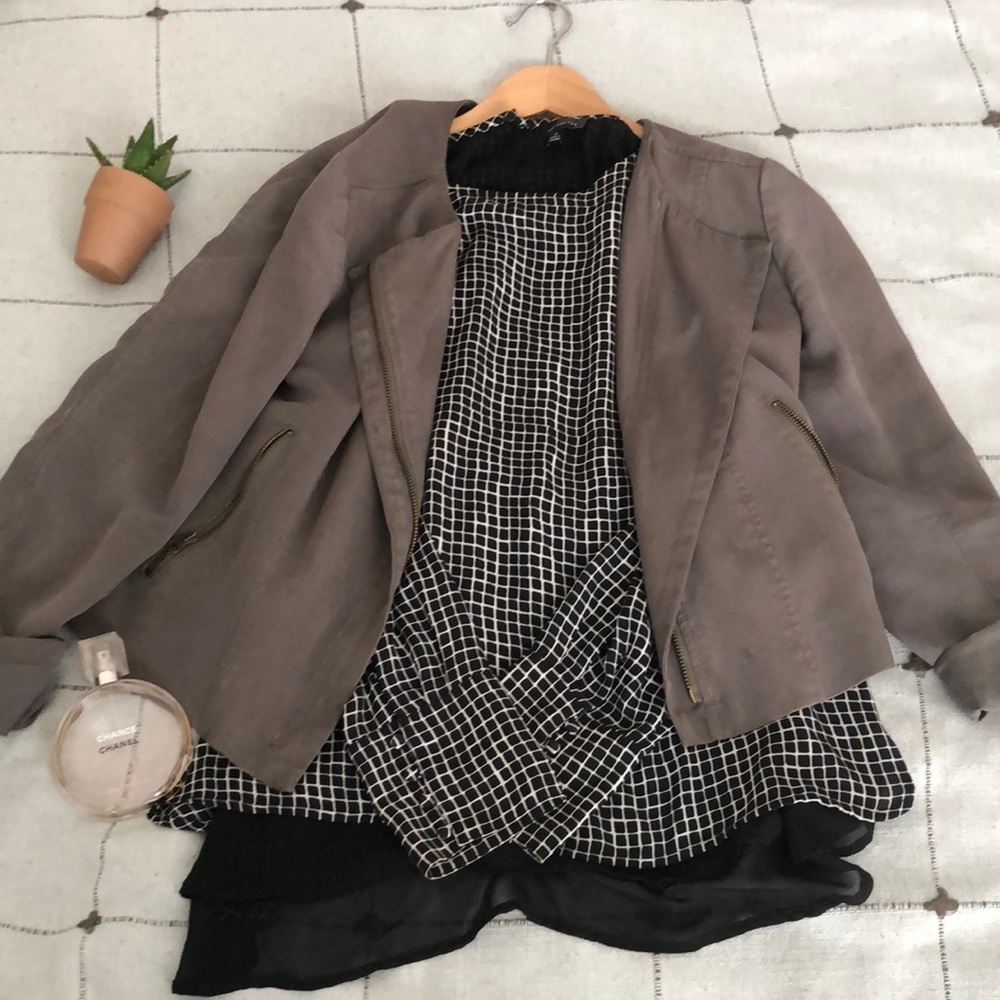 Grid Long Sleeve Work Blouse